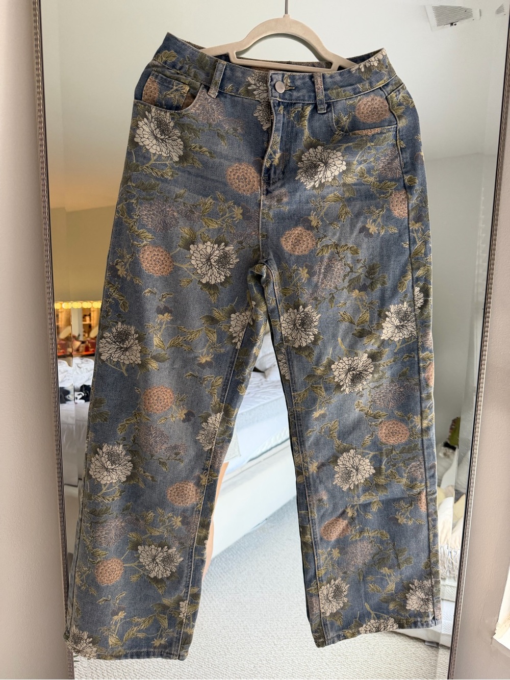 Floral Print Straight-Leg Jeans - Blue